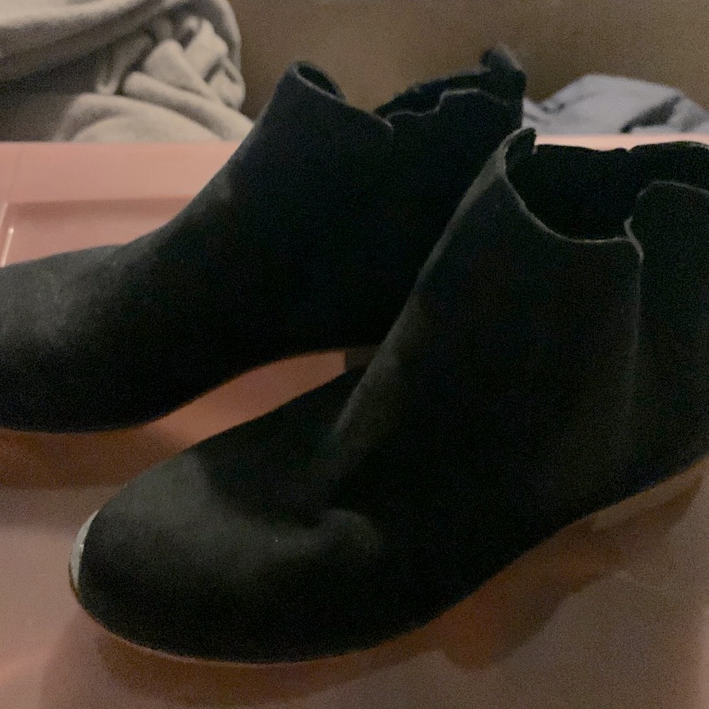 Loft black flat suede ankle booties